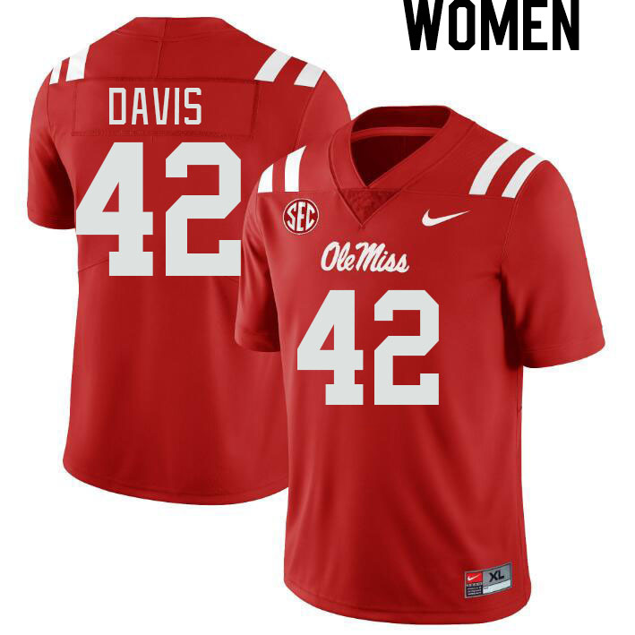 Women #42 Dylan Davis Ole Miss Rebels College Football Jerseyes Stitched Sale-Red - Click Image to Close
